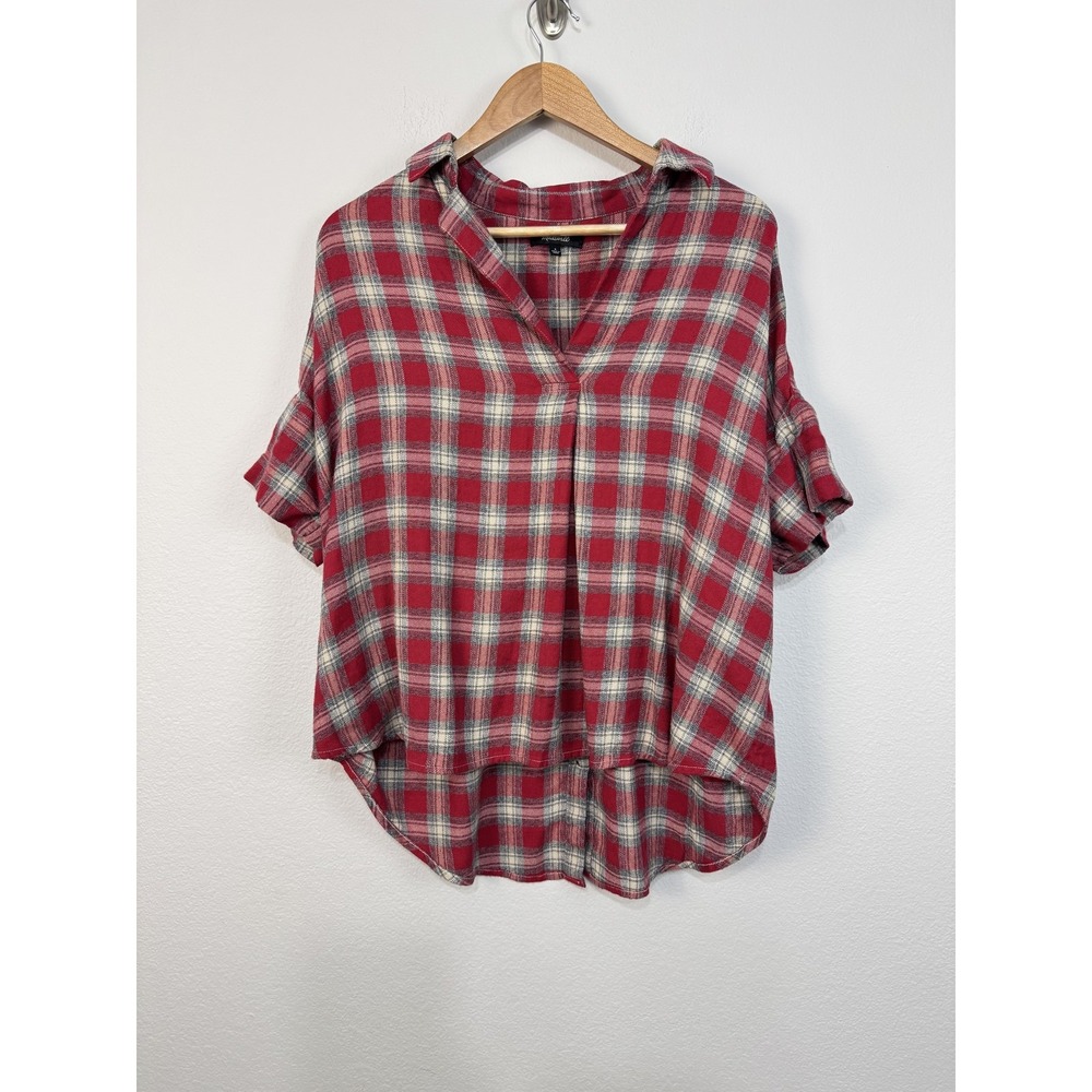 Madewell Courier Button Back Flannel Shirt Women's Small Red Plaid Short Sleeve